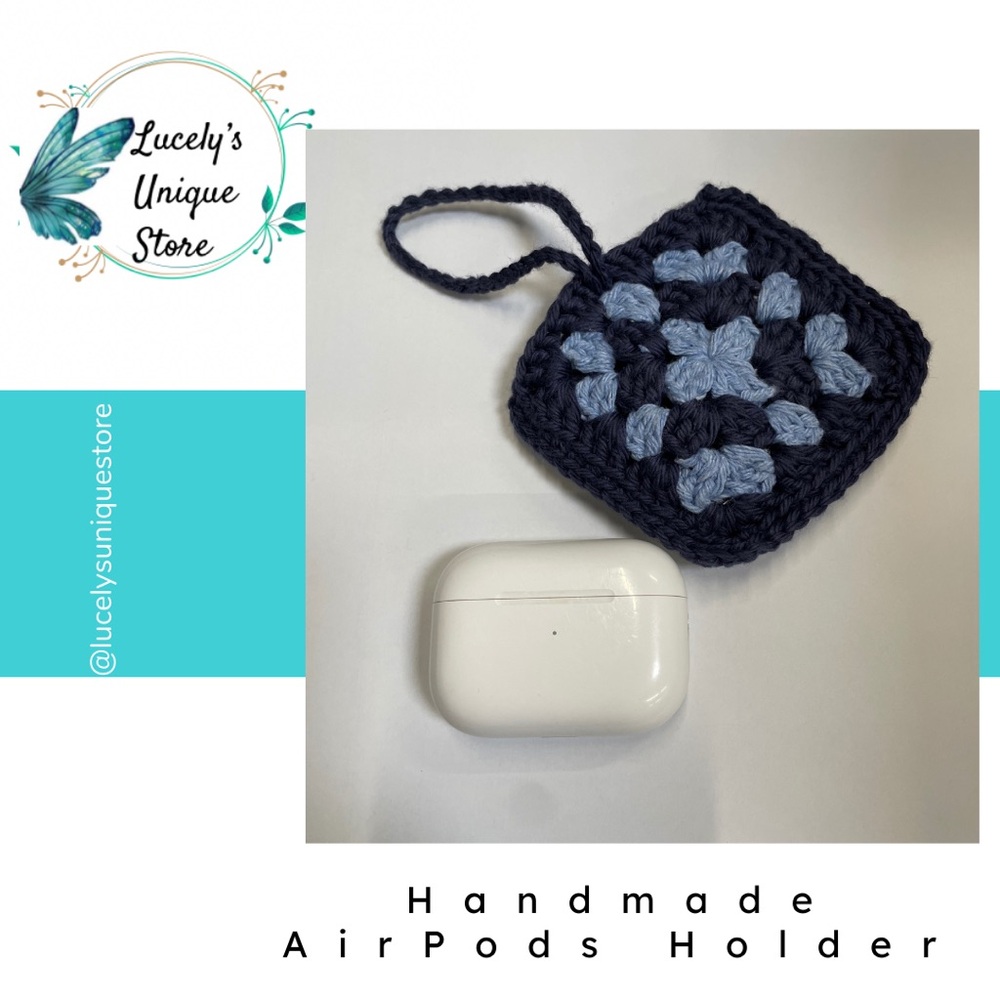 Handmade Navy Blue and Light Blue AirPods Holder
